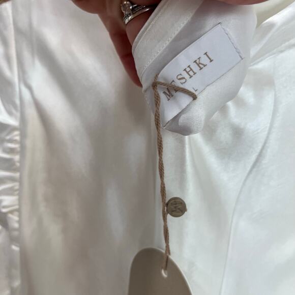 Meshki Aminah Draped Strapless Satin Maxi Dress Ivory Size L NWT Formal - Picture 7 of 11